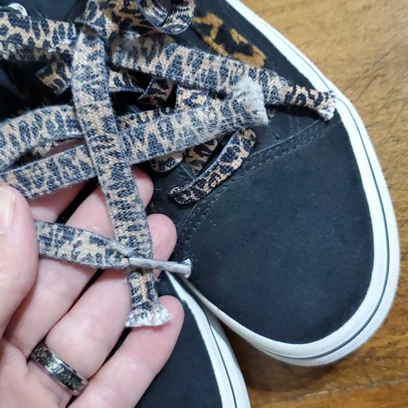 Vans Child Old Skool Black Leopard Fur Skate Shoe - Picture 12 of 13